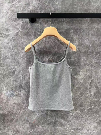 25ss gray chest letter embroidered vest with small suspenders