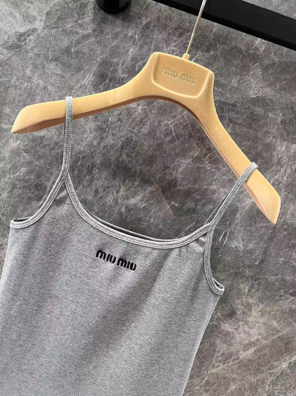 25ss gray chest letter embroidered vest with small suspenders