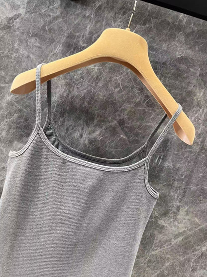 25ss gray chest letter embroidered vest with small suspenders