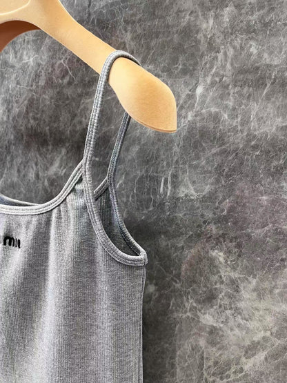 25ss gray chest letter embroidered vest with small suspenders