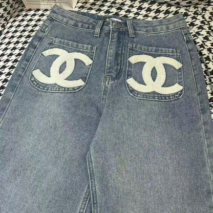 pocket double c towel embroidered denim trousers