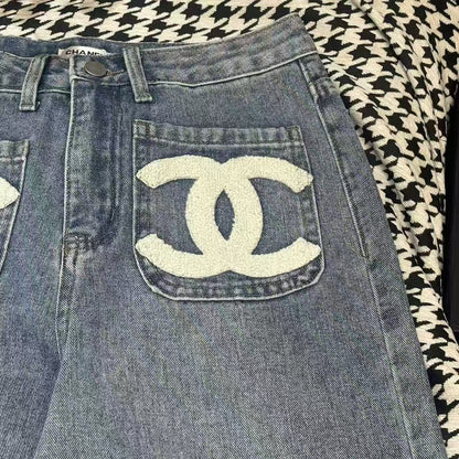 pocket double c towel embroidered denim trousers