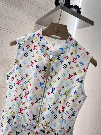 25ss printed zipper sleeveless dress