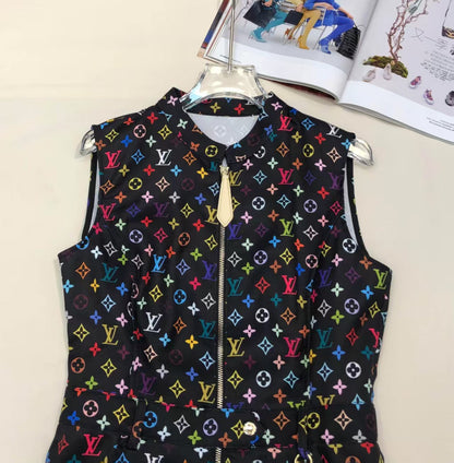 25ss printed zipper sleeveless dress