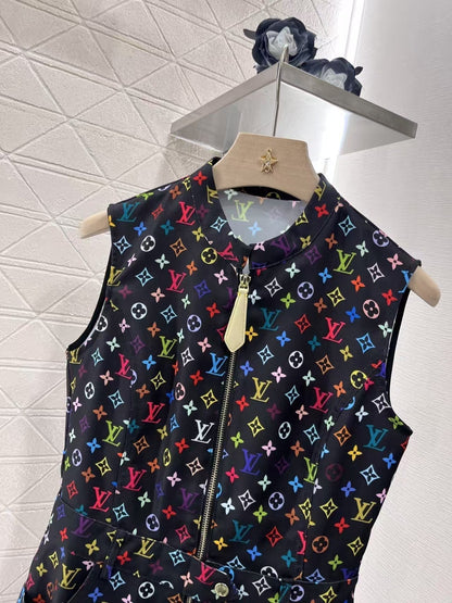25ss printed zipper sleeveless dress