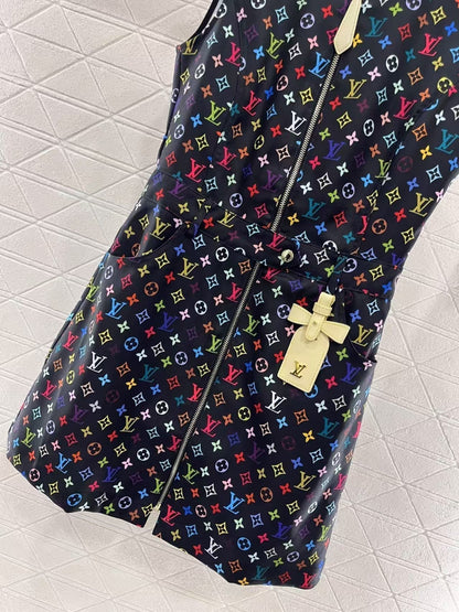 25ss printed zipper sleeveless dress