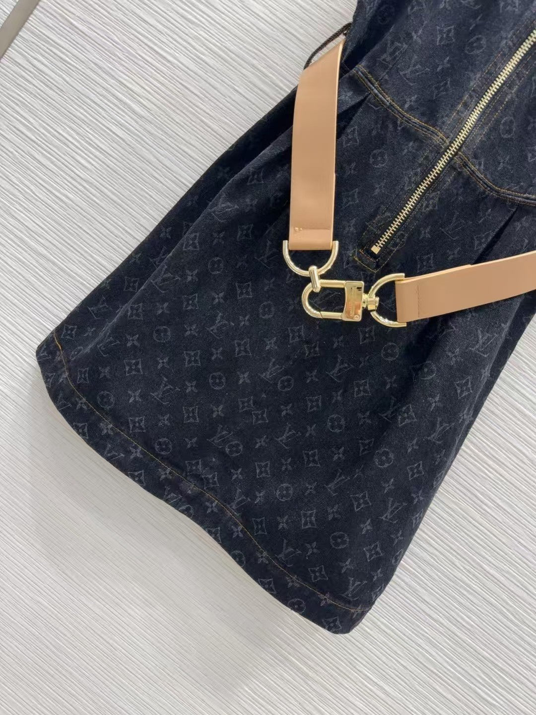 25ss belted jacquard denim dress