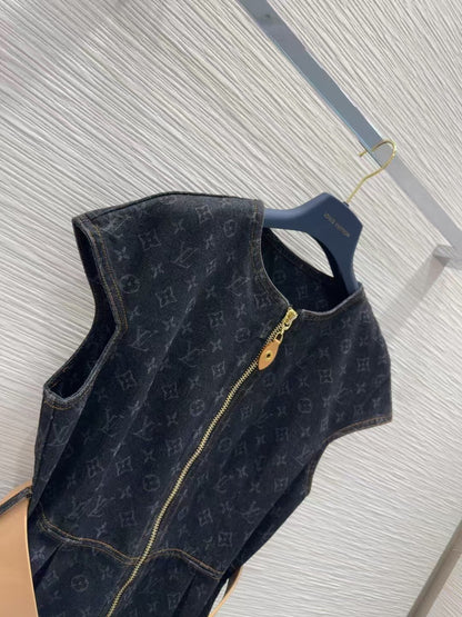 25ss belted jacquard denim dress