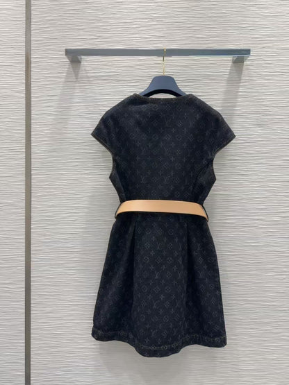 25ss belted jacquard denim dress