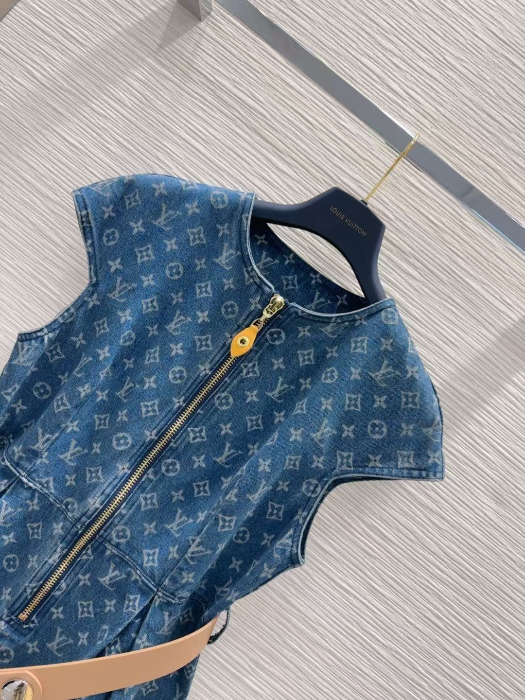 25ss belted jacquard denim dress
