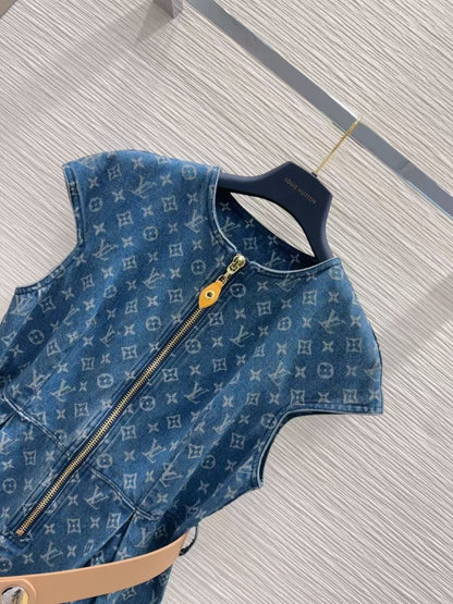 25ss belted jacquard denim dress