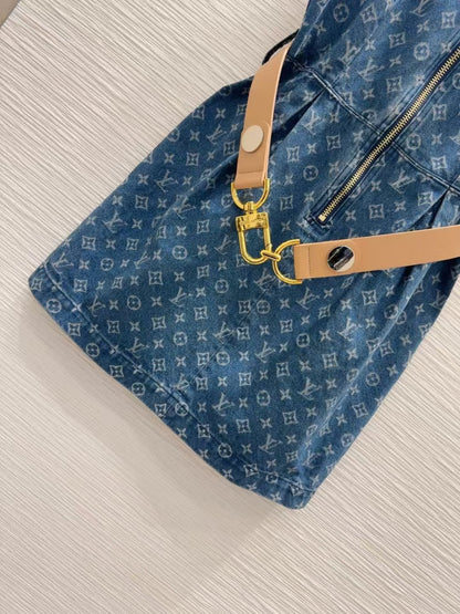 25ss belted jacquard denim dress