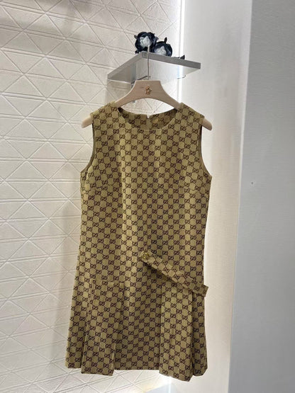 25ss sleeveless pleated jacquard tank dress