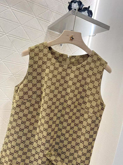 25ss sleeveless pleated jacquard tank dress