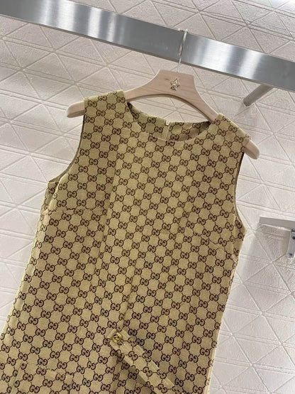 25ss sleeveless pleated jacquard tank dress
