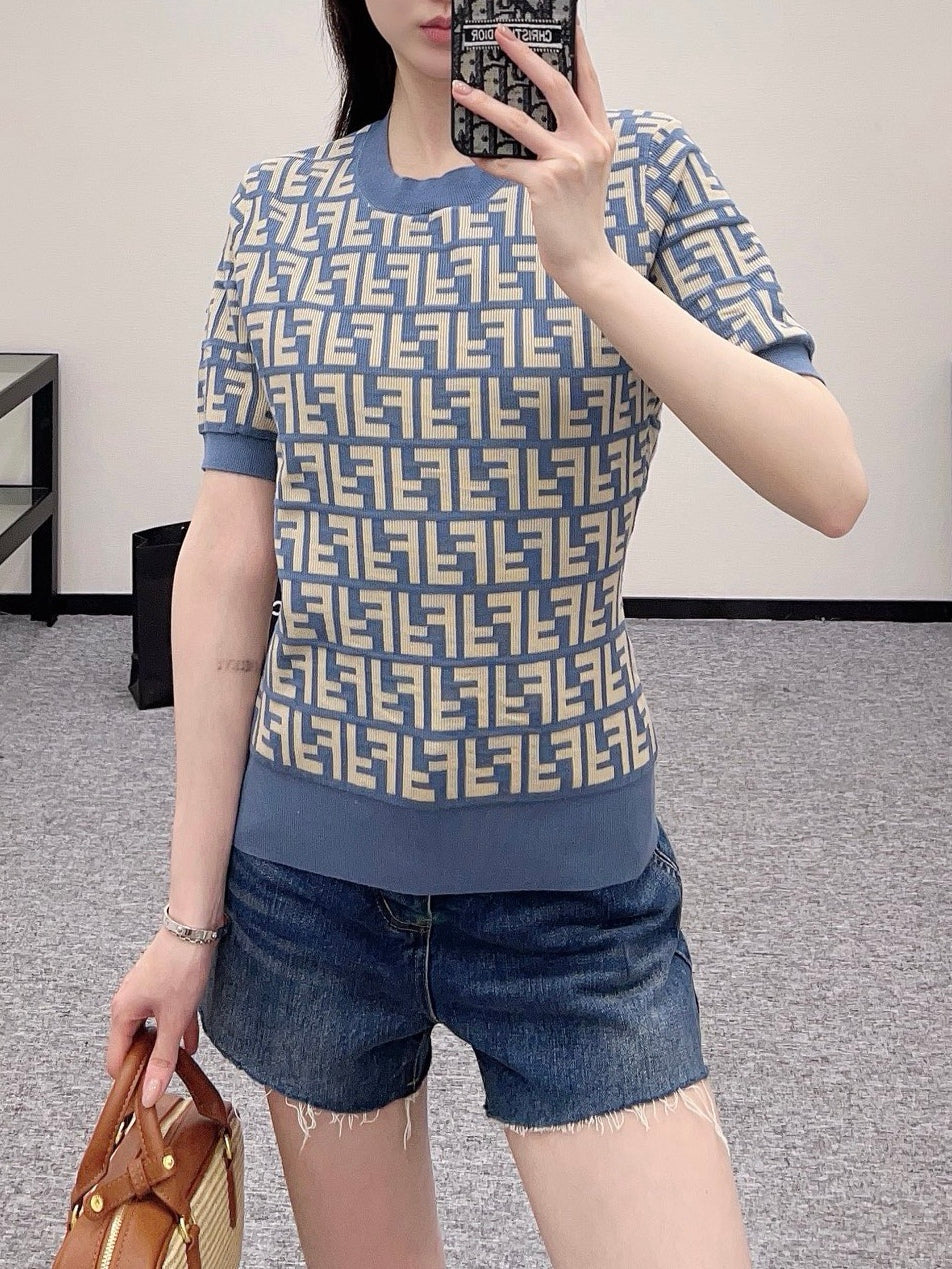 New Round Neck Jacquard Knit Short Sleeve