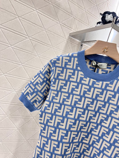 New Round Neck Jacquard Knit Short Sleeve