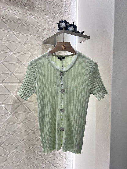 25SS New Lace Trim Knitted Short Sleeve Cardigan