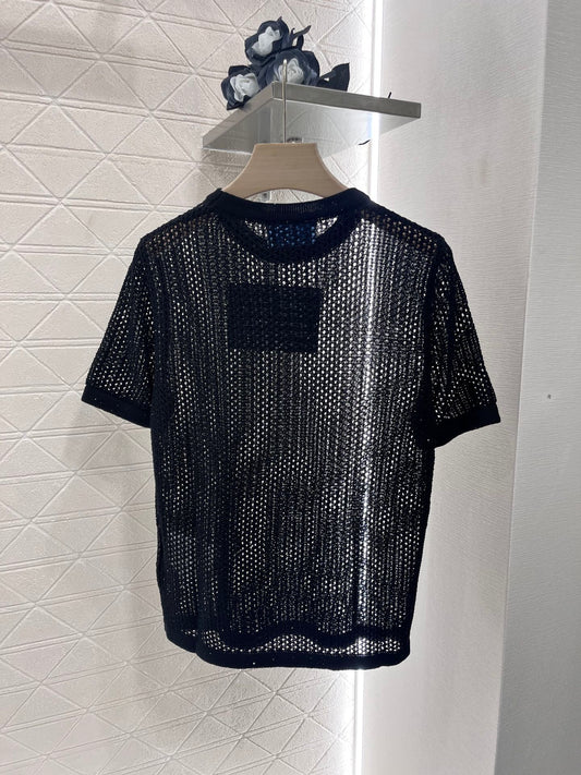 25SS New Round Neck Hollow Short Sleeve Wool Material