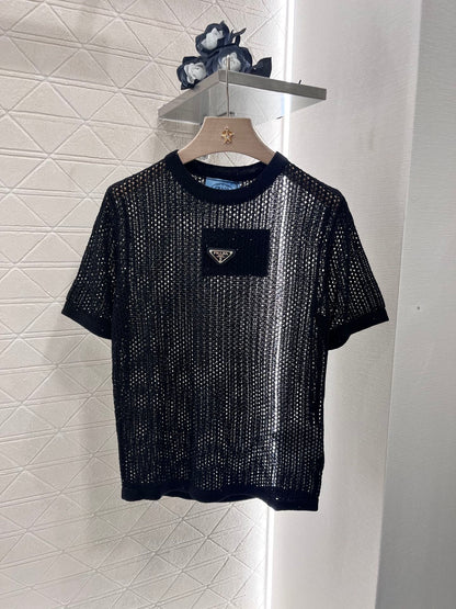 25SS New Round Neck Hollow Short Sleeve Wool Material