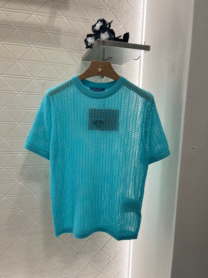 25SS New Round Neck Hollow Short Sleeve Wool Material