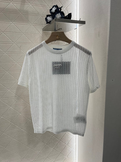 25SS New Round Neck Hollow Short Sleeve Wool Material