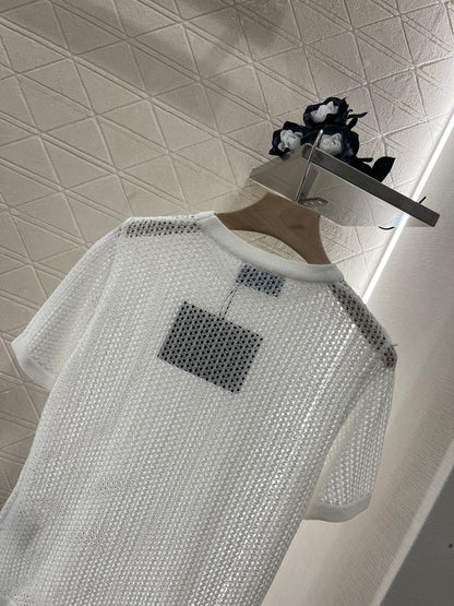 25SS New Round Neck Hollow Short Sleeve Wool Material