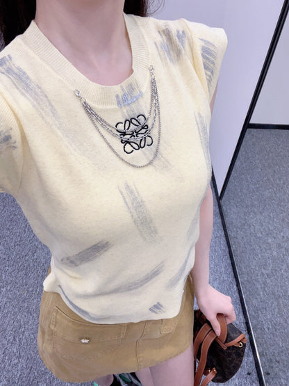 👚25SS New Round Neck Knitted Short Sleeve Wool Material