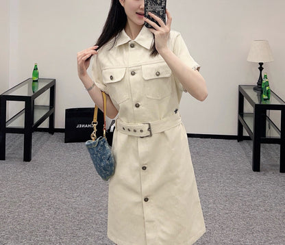 25SS 2025SS New Short Sleeve Printed Belt Denim Skirt