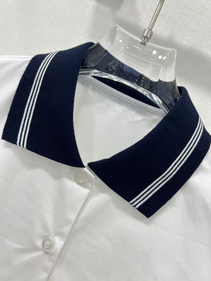 25 Spring/Summer Contrast Navy Blue Knitted Suit