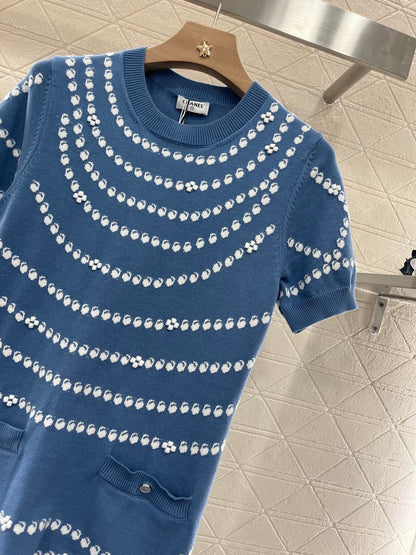 25ss Jacquard knit dress with pendant