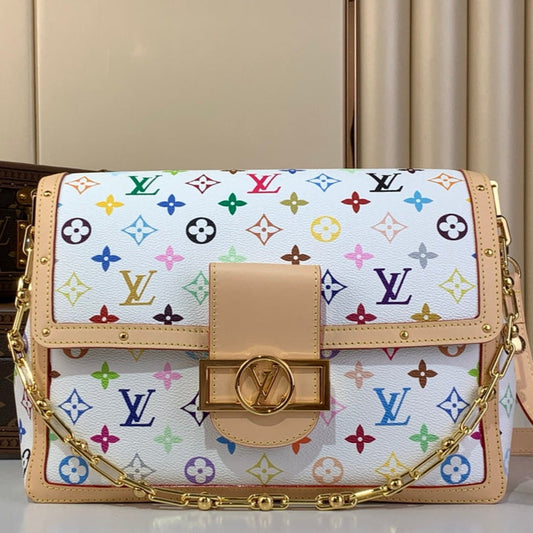 TM Dauphine Soft GM 28cm White Multicolored Cowhide-leather trim