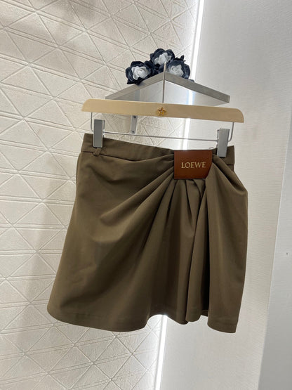 25ss leather label pleated fashionable suit skirt