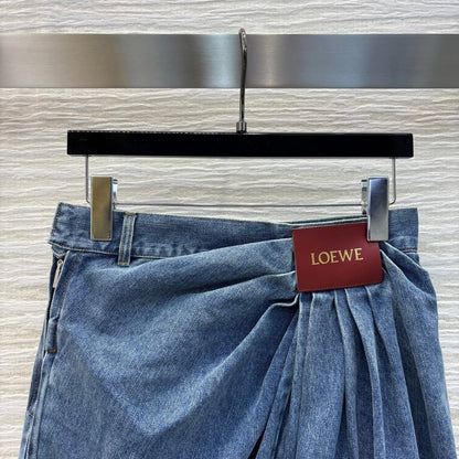 25ss wide-leg denim trousers with crinkled logo and leather trim