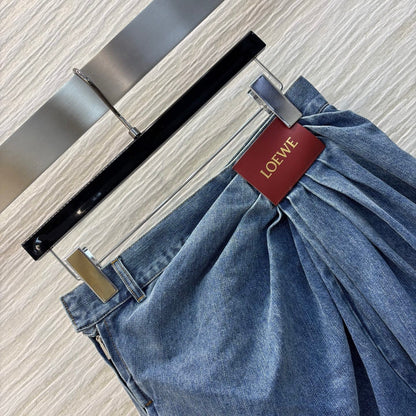 25ss wide-leg denim trousers with crinkled logo and leather trim