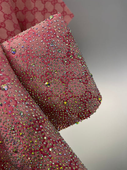 Sparkling luxury crystal diamond GG monogram jacquard short-sleeved dress