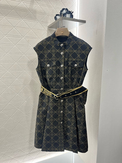 25SS New Arrival Jacquard Belt Sleeveless Dress