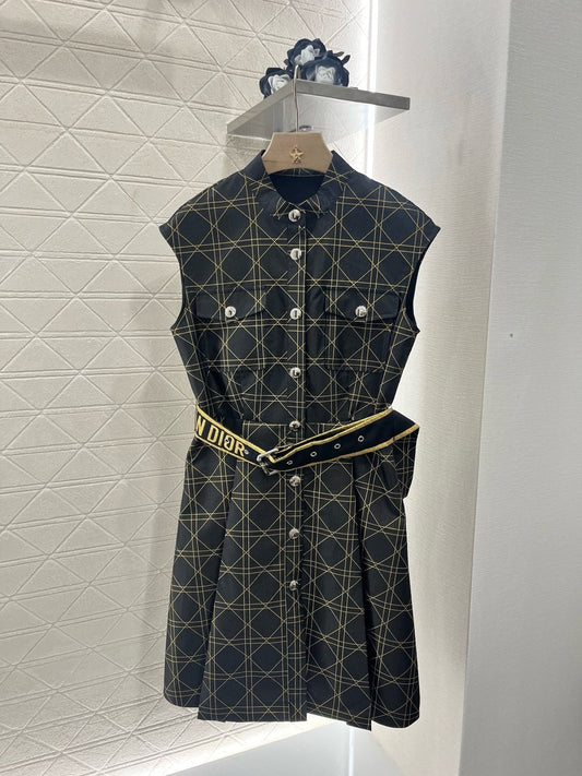 25SS New Arrival Jacquard Belt Sleeveless Dress