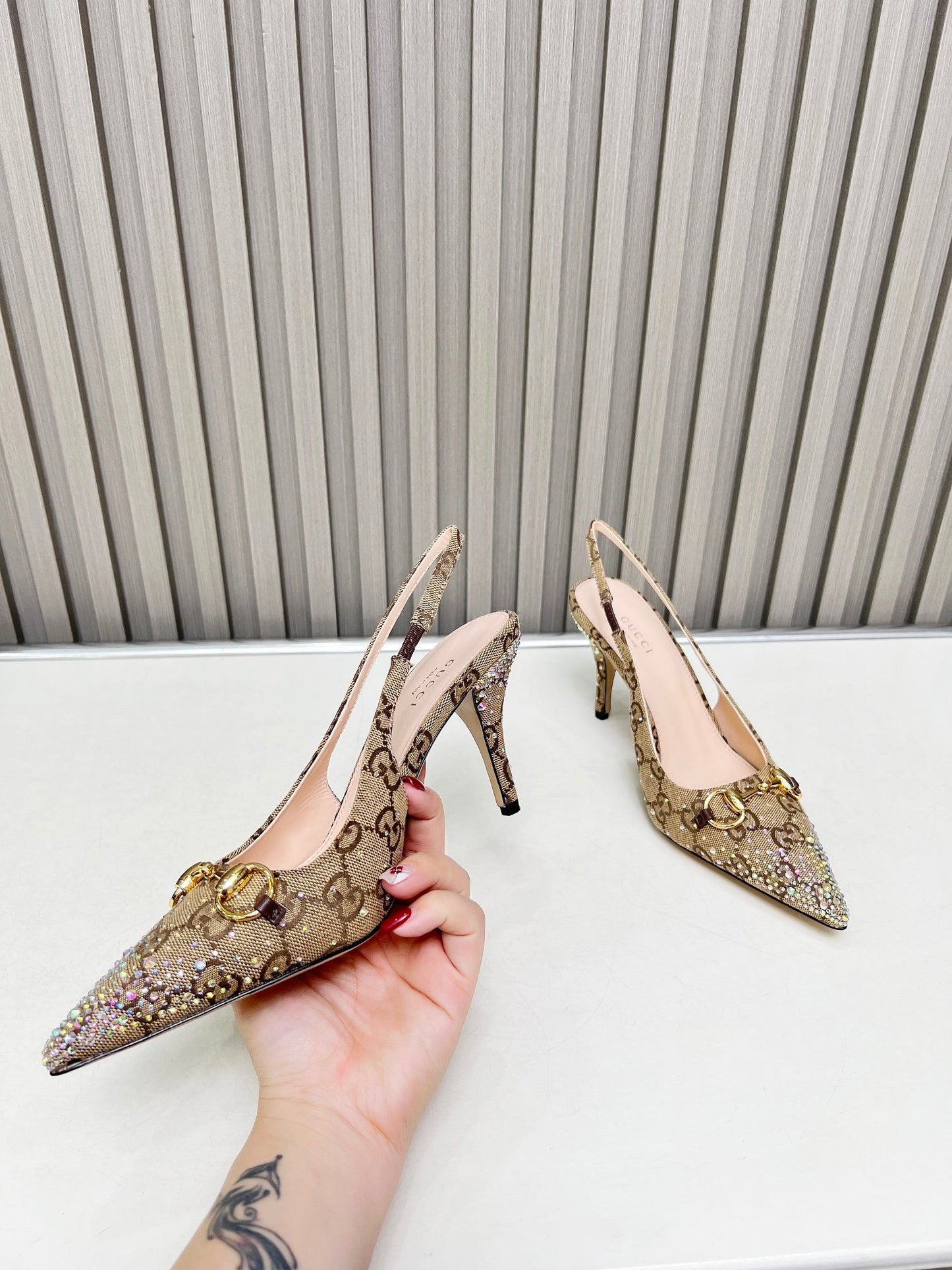 Classic pattern diamond stiletto high heels