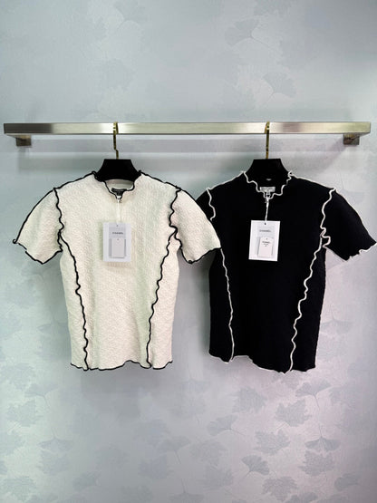 Double jacquard knit short-sleeved top