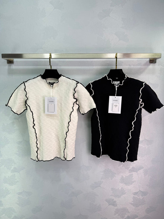 Double jacquard knit short-sleeved top