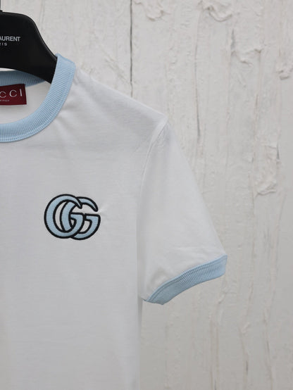 25g letter embroidery round neck short sleeve t-shirt