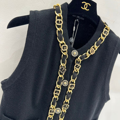 Heavy-craft gold chain cashmere vest