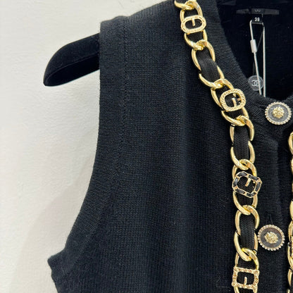 Heavy-craft gold chain cashmere vest