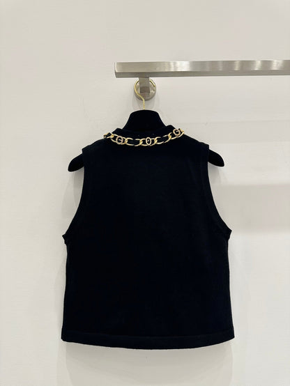 Heavy-craft gold chain cashmere vest