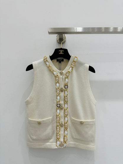Heavy-craft gold chain cashmere vest