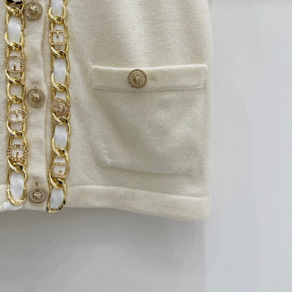Heavy-craft gold chain cashmere vest