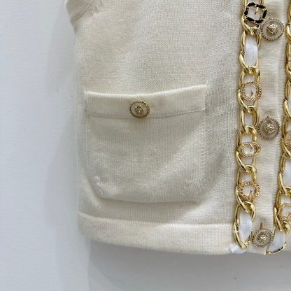 Heavy-craft gold chain cashmere vest
