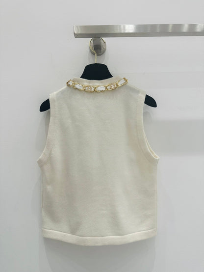 Heavy-craft gold chain cashmere vest