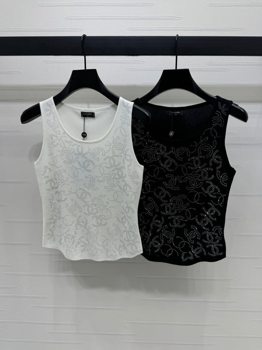 Heavy rhinestone knitted vest
